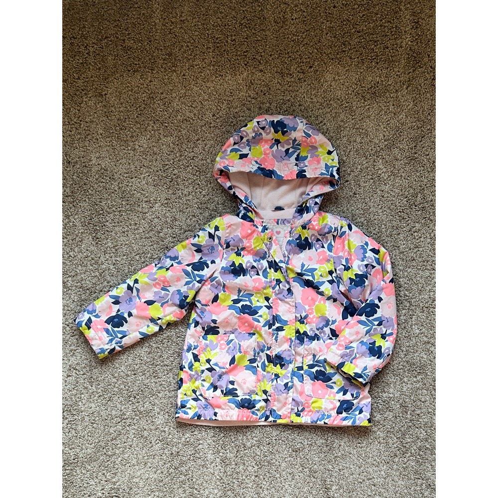 Carters‎ Girls Floral Rain Jacket Hooded Fleece Lined Pink Purple Size M 5-6